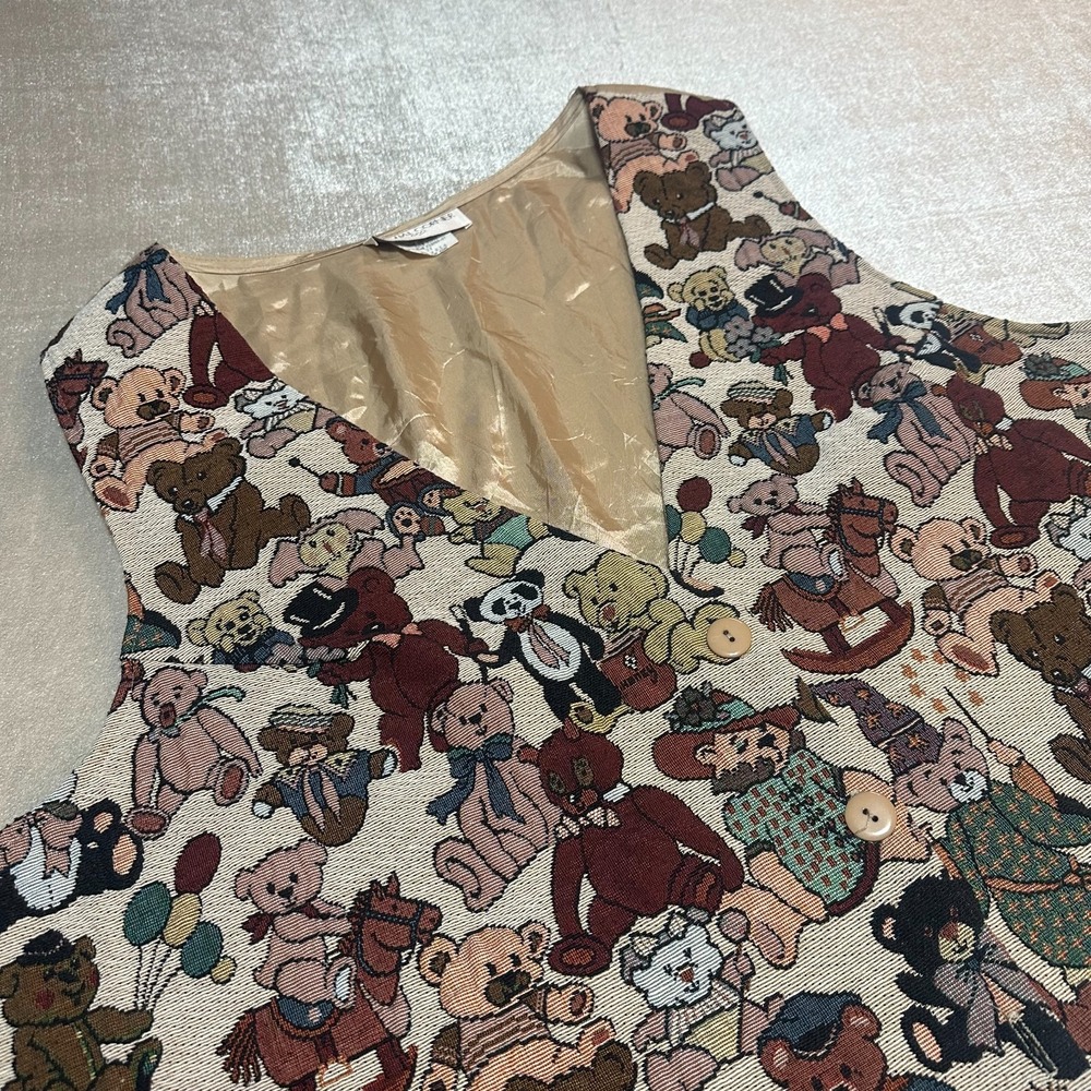 Vintage Casual Corner Teddy Bear Tapestry Vest Made USA Women's 3X Novelty